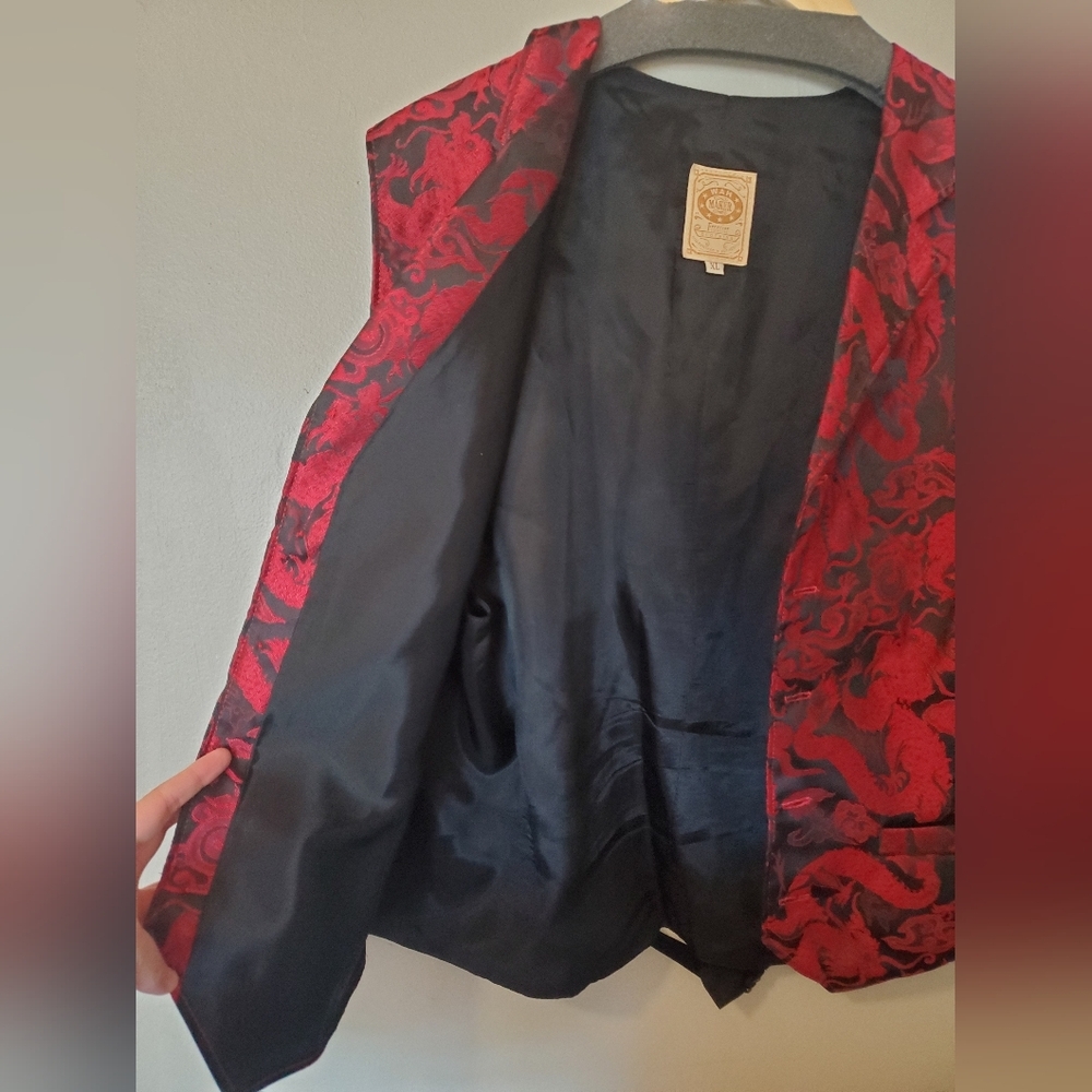 Wah Maker Frontier Vest- Red and Black Brocade Dragon Print - Picture 11 of 16